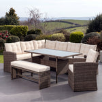 Piana 10 Seat Rattan Corner Sofa With Table, Bench And Chair | Cream & Brown
