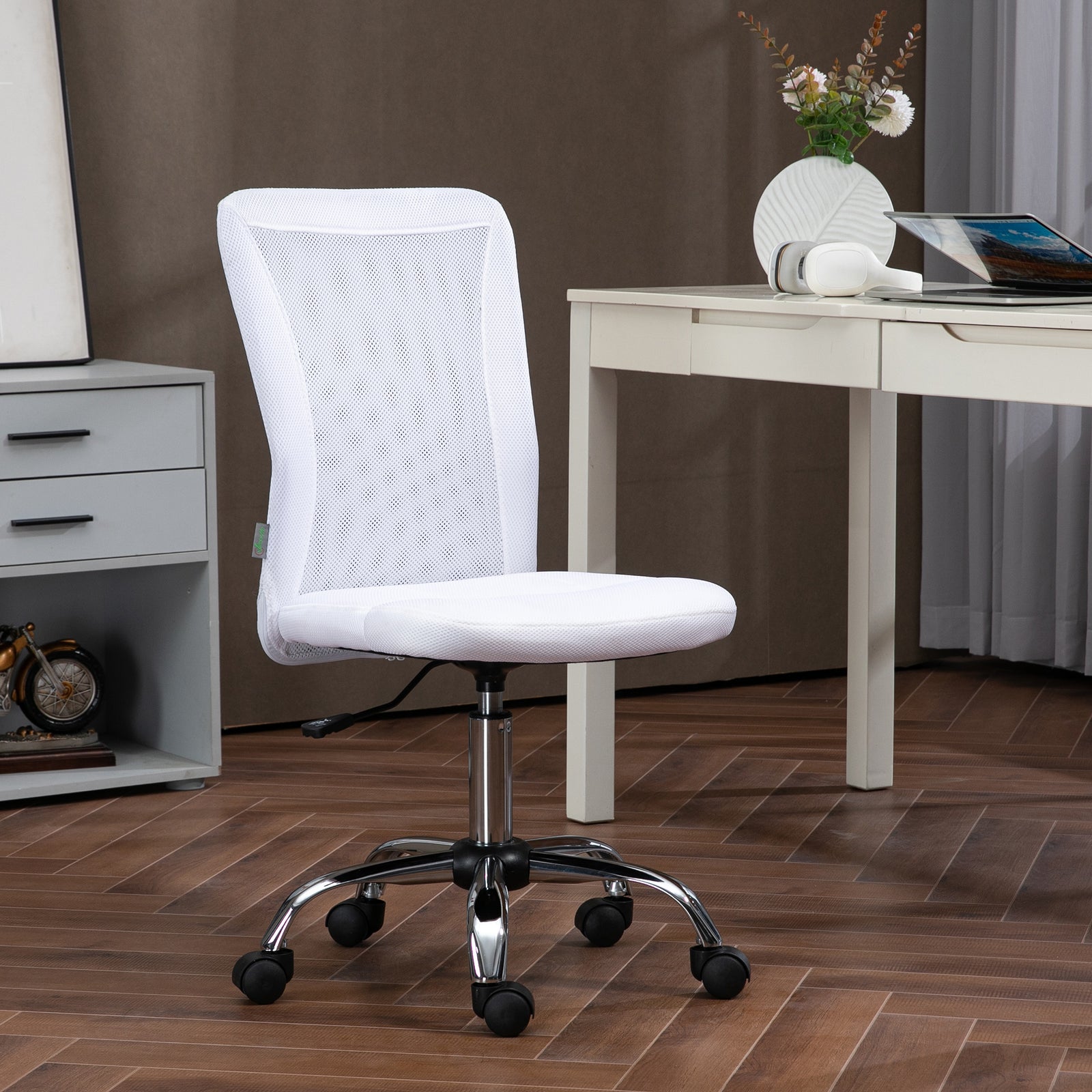 Armless Mesh Office Chair 5 Wheels | White