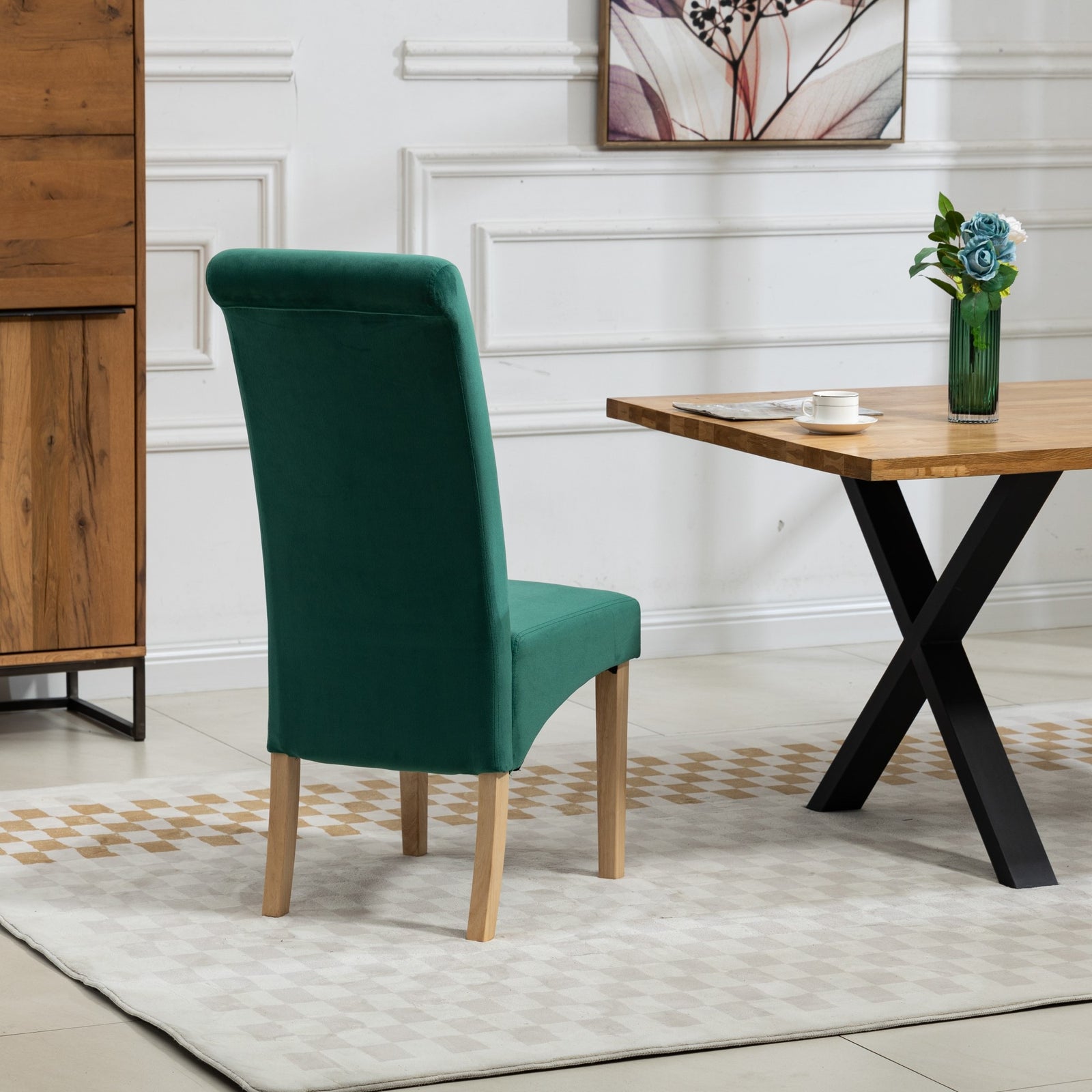 Set Of 2 Rimini Velvet Fabric Dining Chairs | Green
