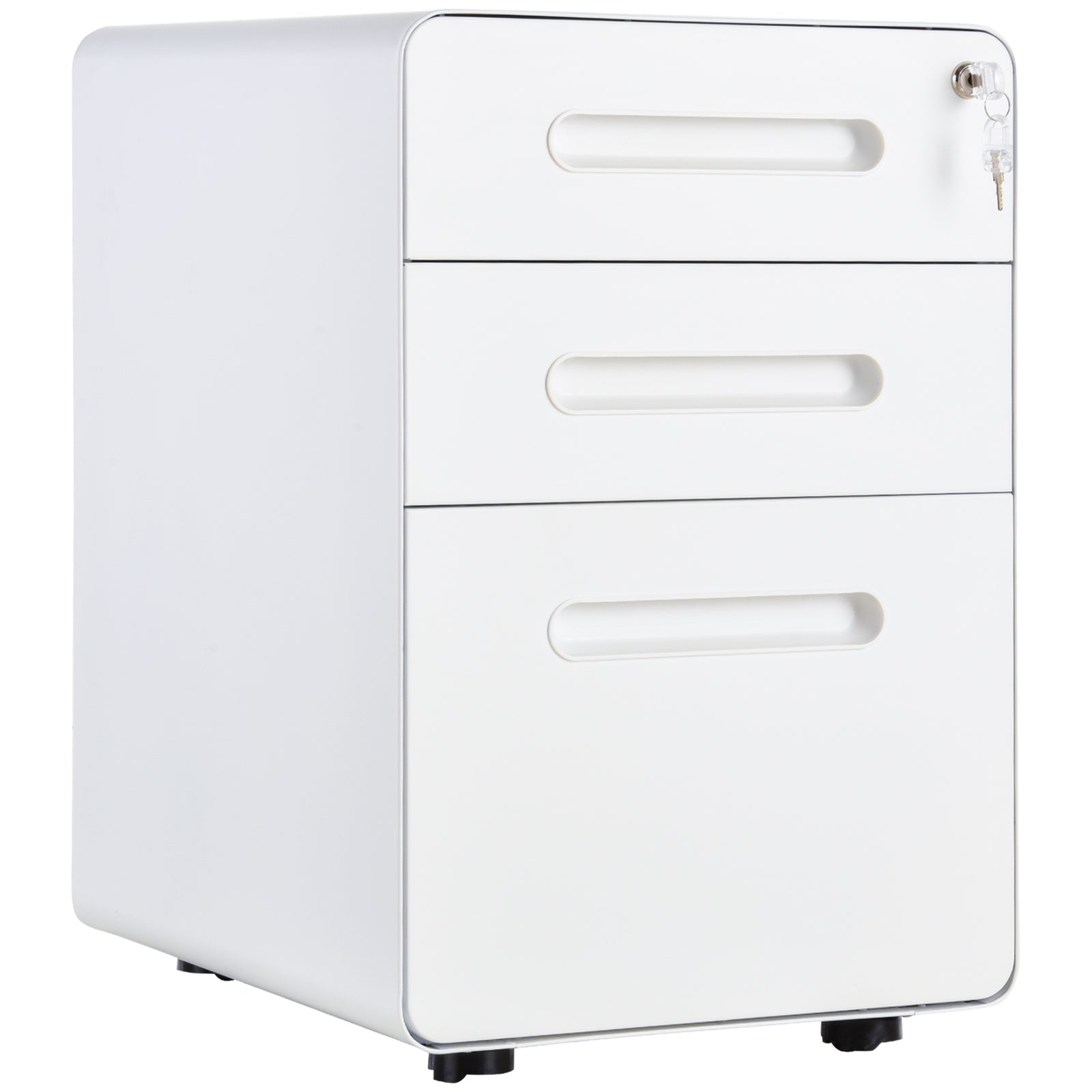 3 Drawer Modern Steel Filing Cabinet With 4 Wheels | One Size | White
