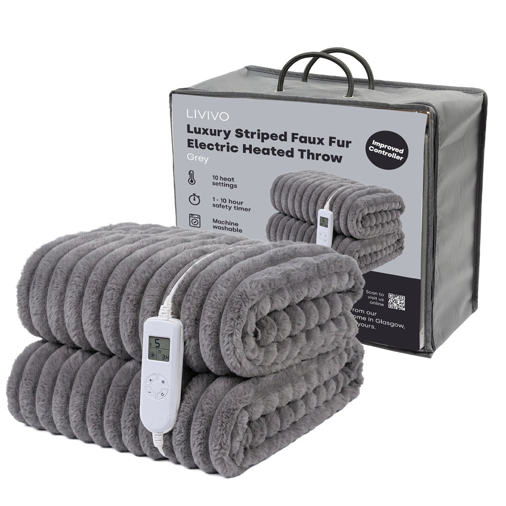 Ribbed Faux Fur Electric Heated Throw 10 Heat Settings