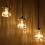 Modern 3-light Crystal Pendant Light Adjustable Linear Ceiling Fixture With Round Glass Shades | Black