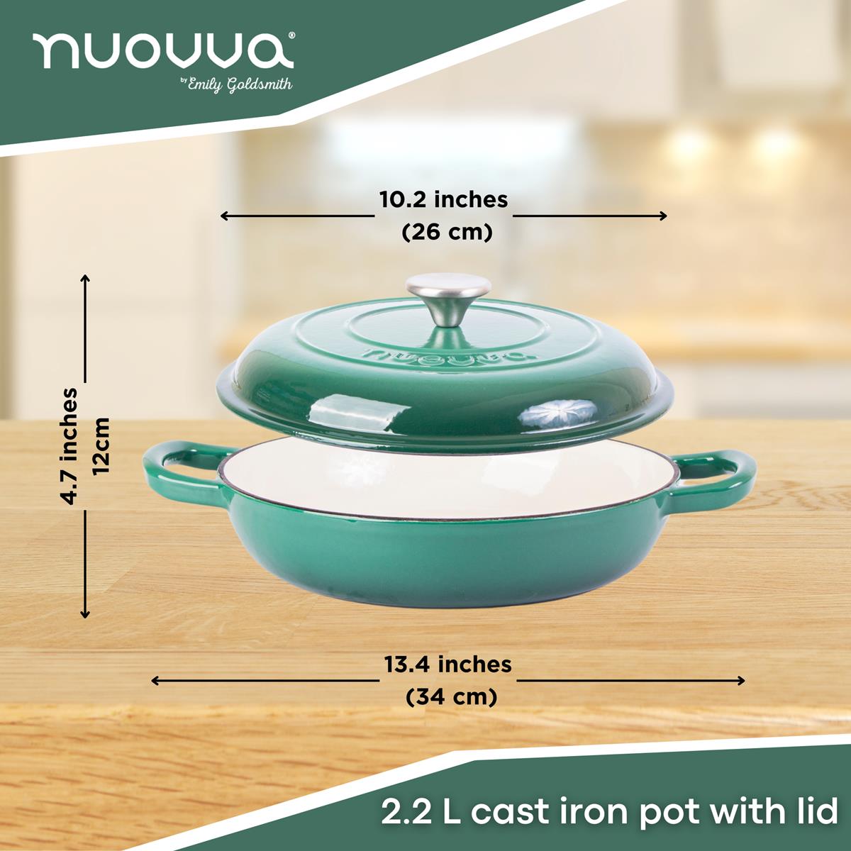 Shallow Cast Iron Casserole With Lid - 2.3-quart (26 Cm) | Dark Green