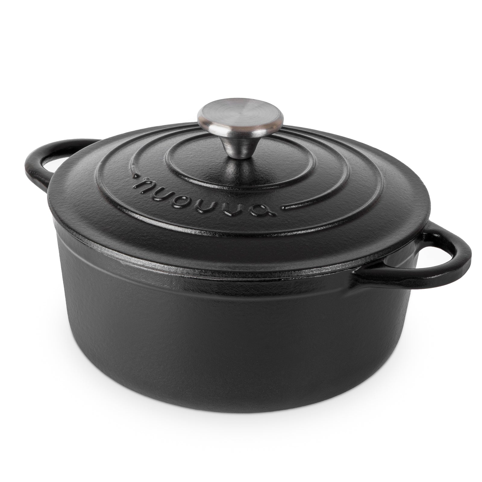 Cast Iron Dutch Oven Casserole Pot With Lid - 22cm (2.9l) | Black