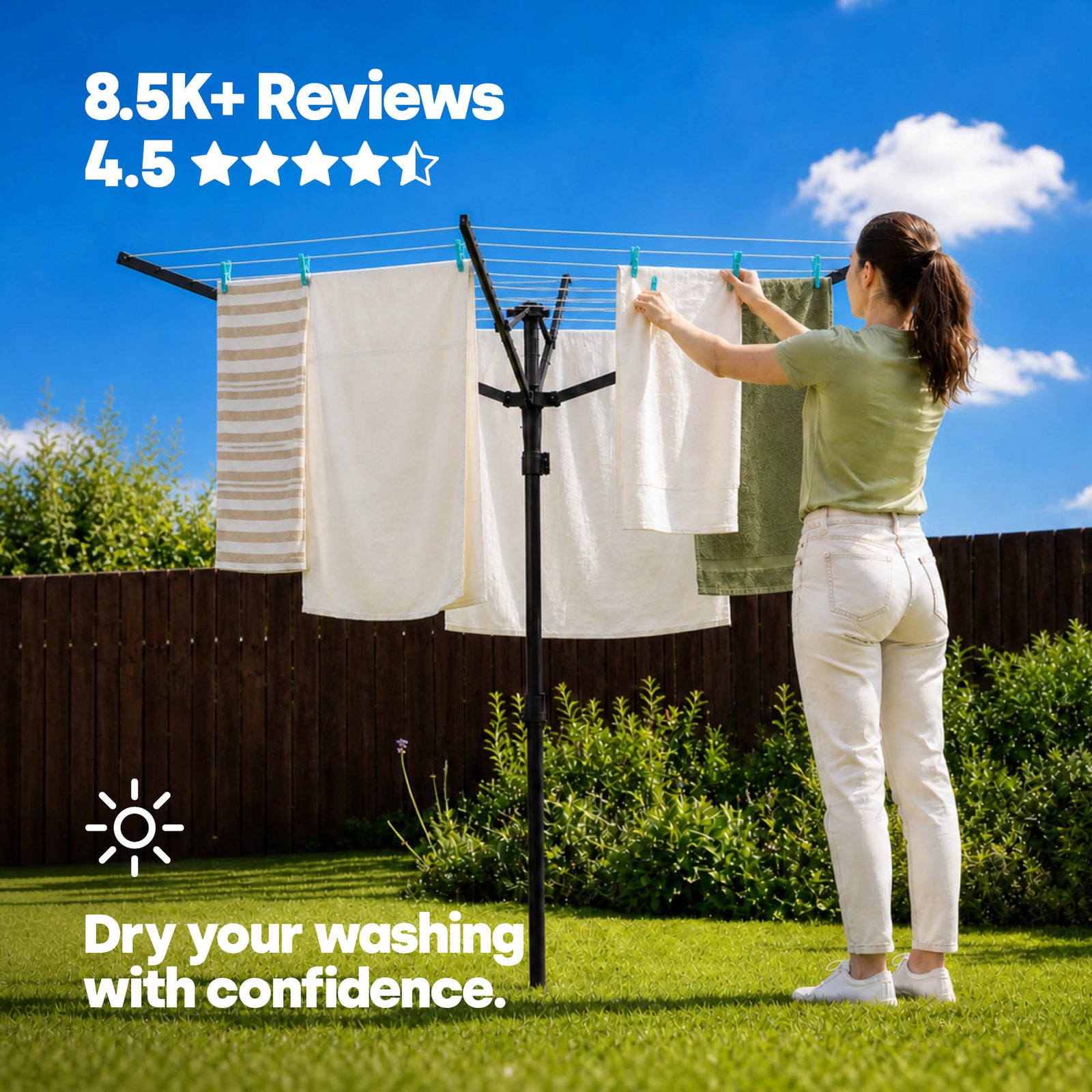 4-arm Garden Clothes Dryer With 45m Line