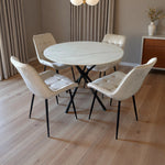 Seattle Dining Table With 4 Erica Velvet Chairs | Cream