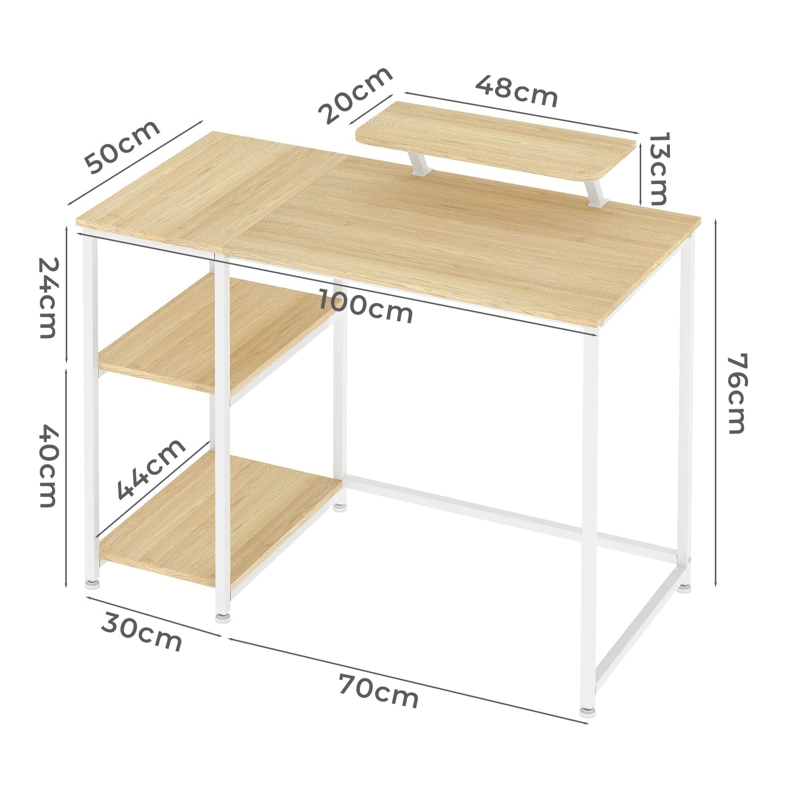 Computer Desk Home Office Table With Storage Shelves Monitor Stand | Oak