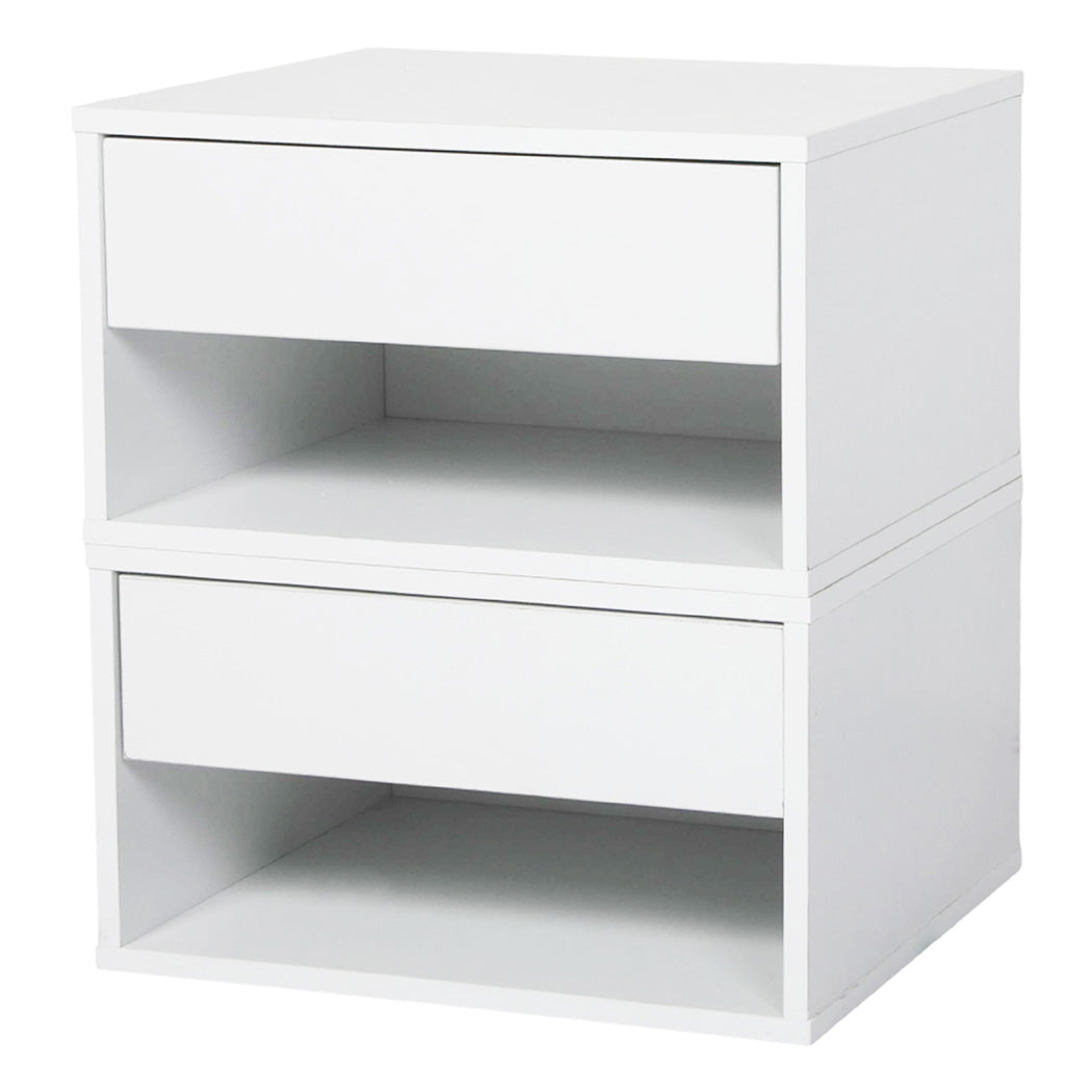 Bedside Table Floating Set Of 2 Wall Mounted Drawer Open Shelf White | White