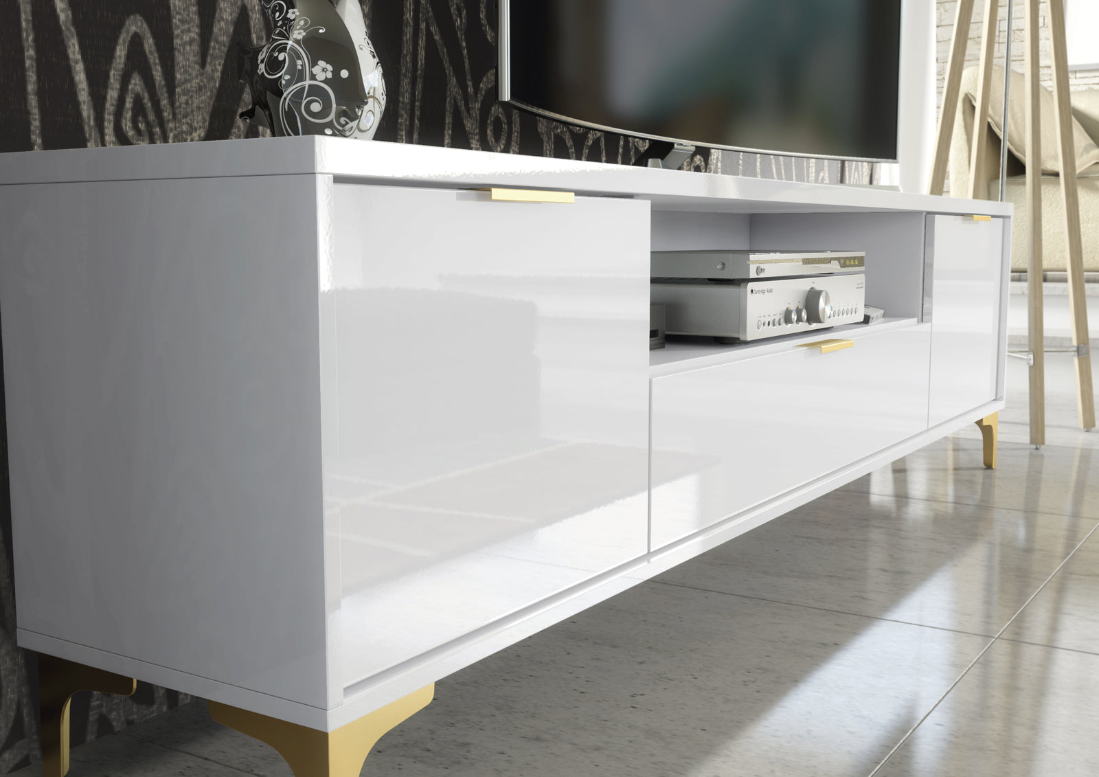 Goldline Gloss Tv Unit 200cm | White