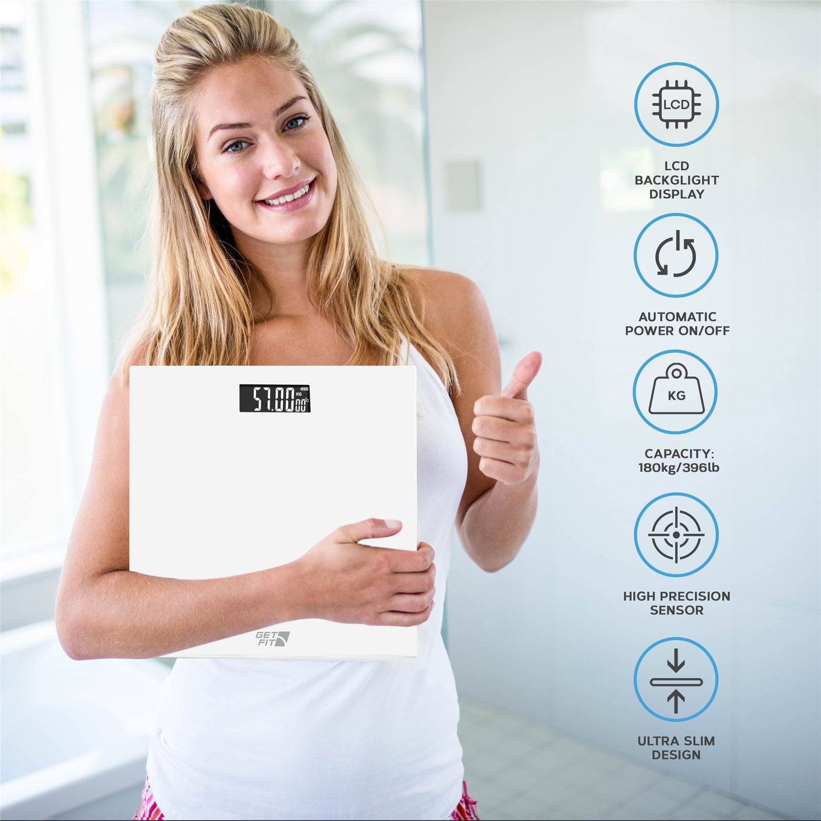 Digital Weighing Bathroom Scale Lcd Display, Automatic On/off | White