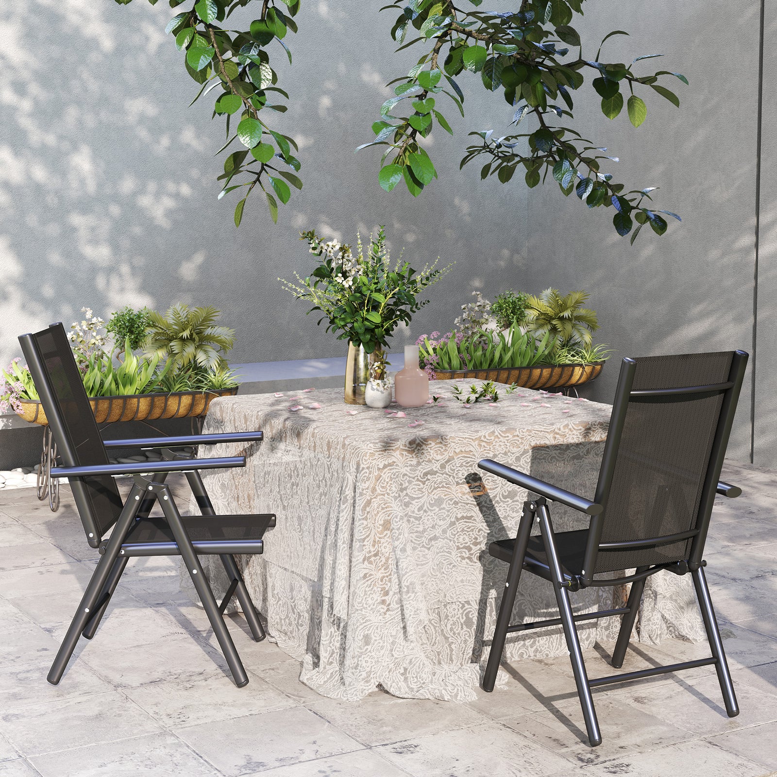 2pcs Folding Chair W/ Breathable Mesh Back And Seat | Black