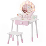 AIYAPLAY Kids Vanity Set With Chair, Acrylic Mirror, Lighted Bulbs, Pink