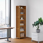 Versatile 6-tier Storage Cabinet With Transparent Doors,bamboo & Mdf Freestanding Organizer For Small Spaces