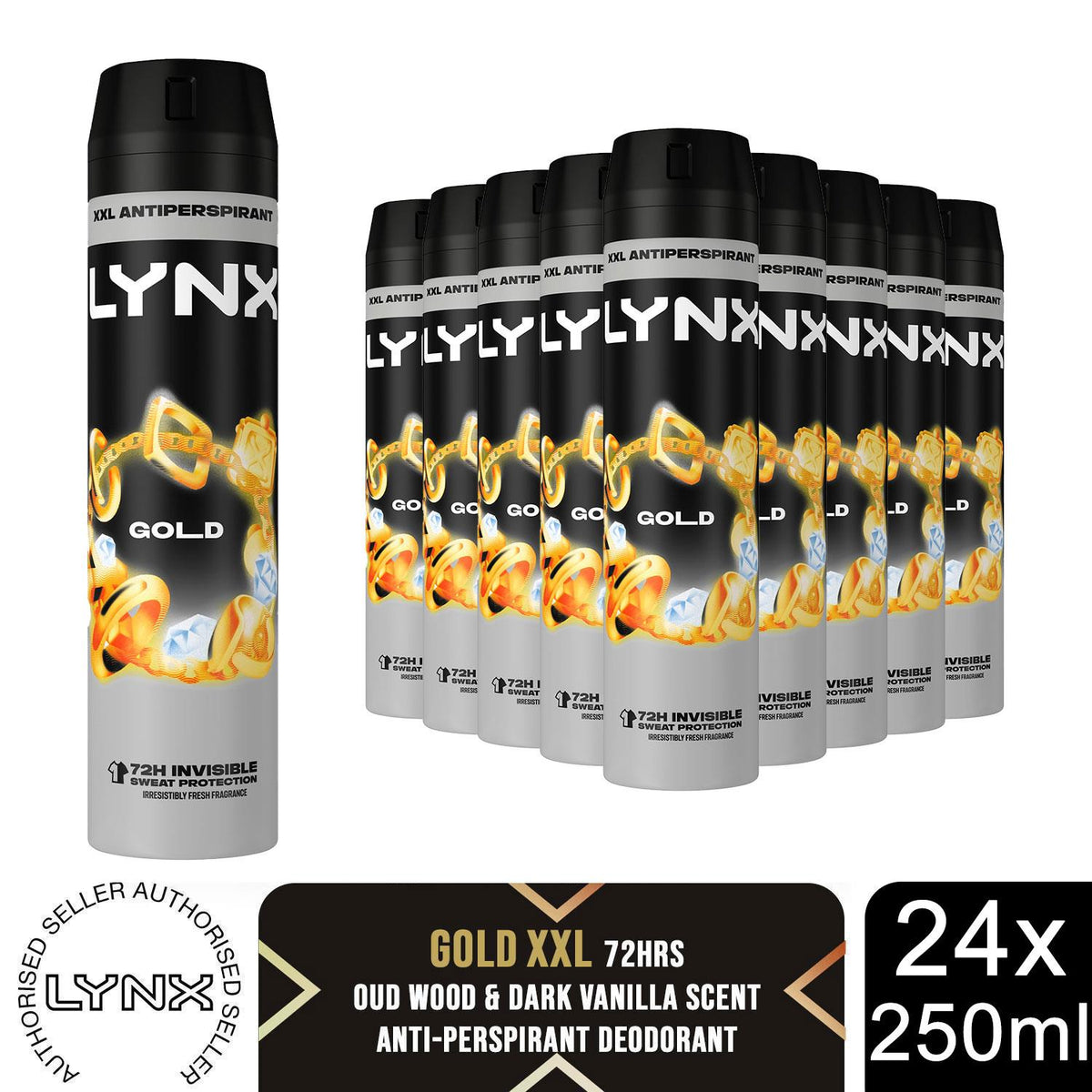 Xxl Anti-perspirant Deodorant Body Spray Gold 72h Protection 250ml, 24 Pack | Set of 24