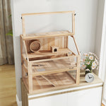 Wooden Hamster Cage W/ Detachable Bottom, Hut, Seesaw, Natural