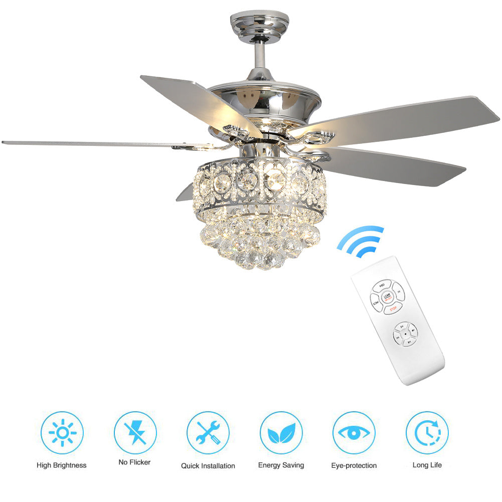 52 Inch Modern Ceiling Fan With 5 Blades With 3-color Dimming Remote Control