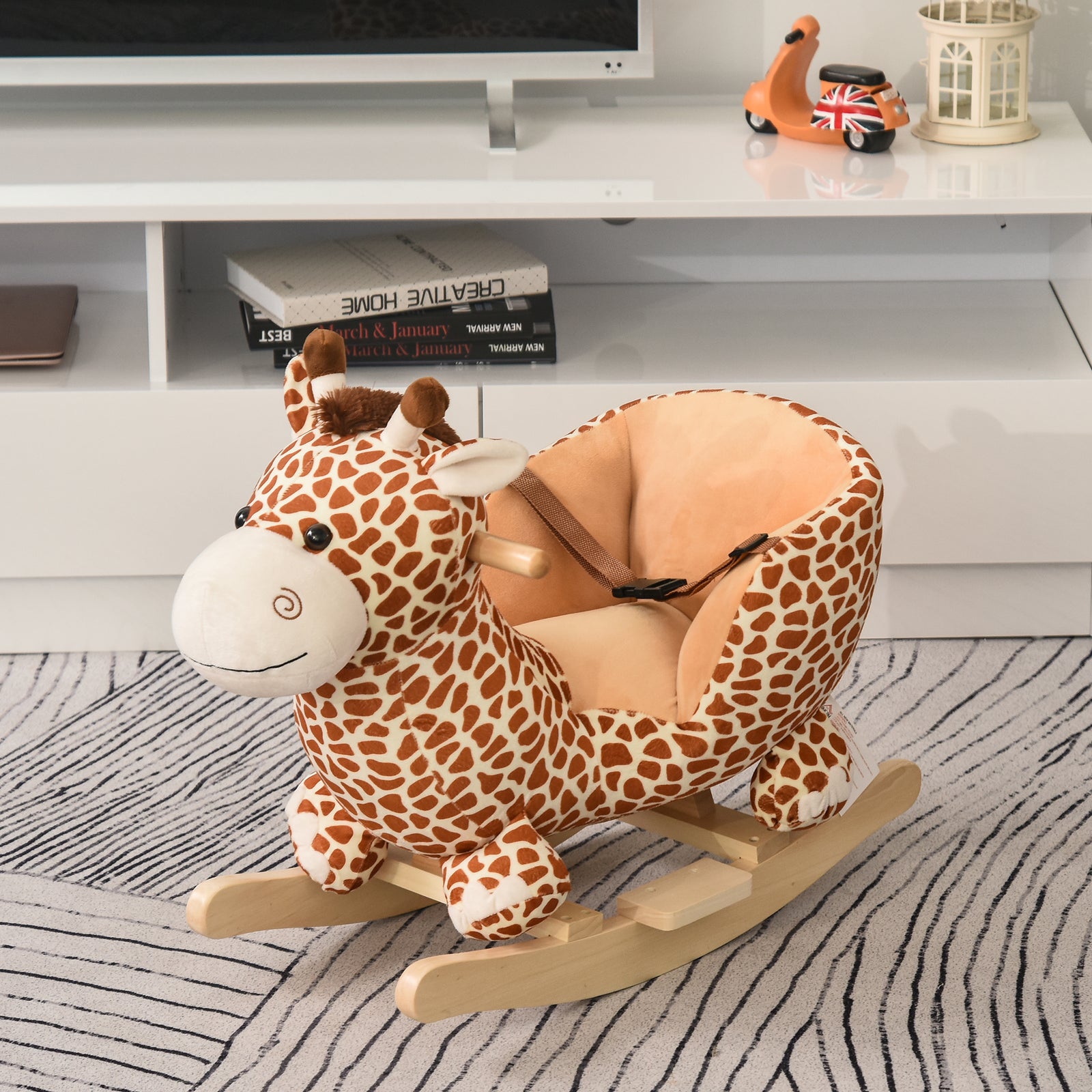 Baby Rocking Horse Kids Ride On Giraffe Plush Toy W/ 32 Song Seat Belt