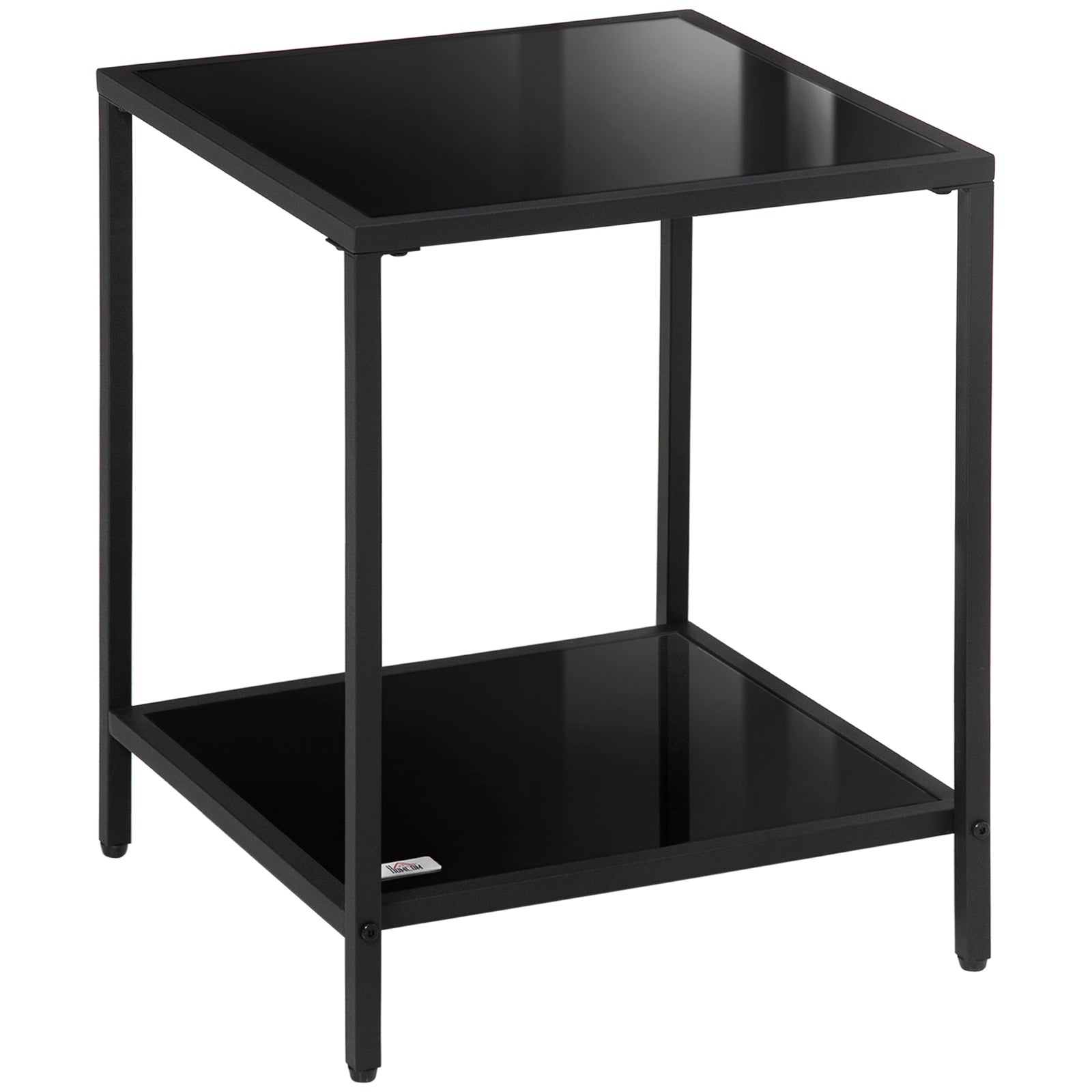Side Table With Tempered Glass Top, Accent Storage