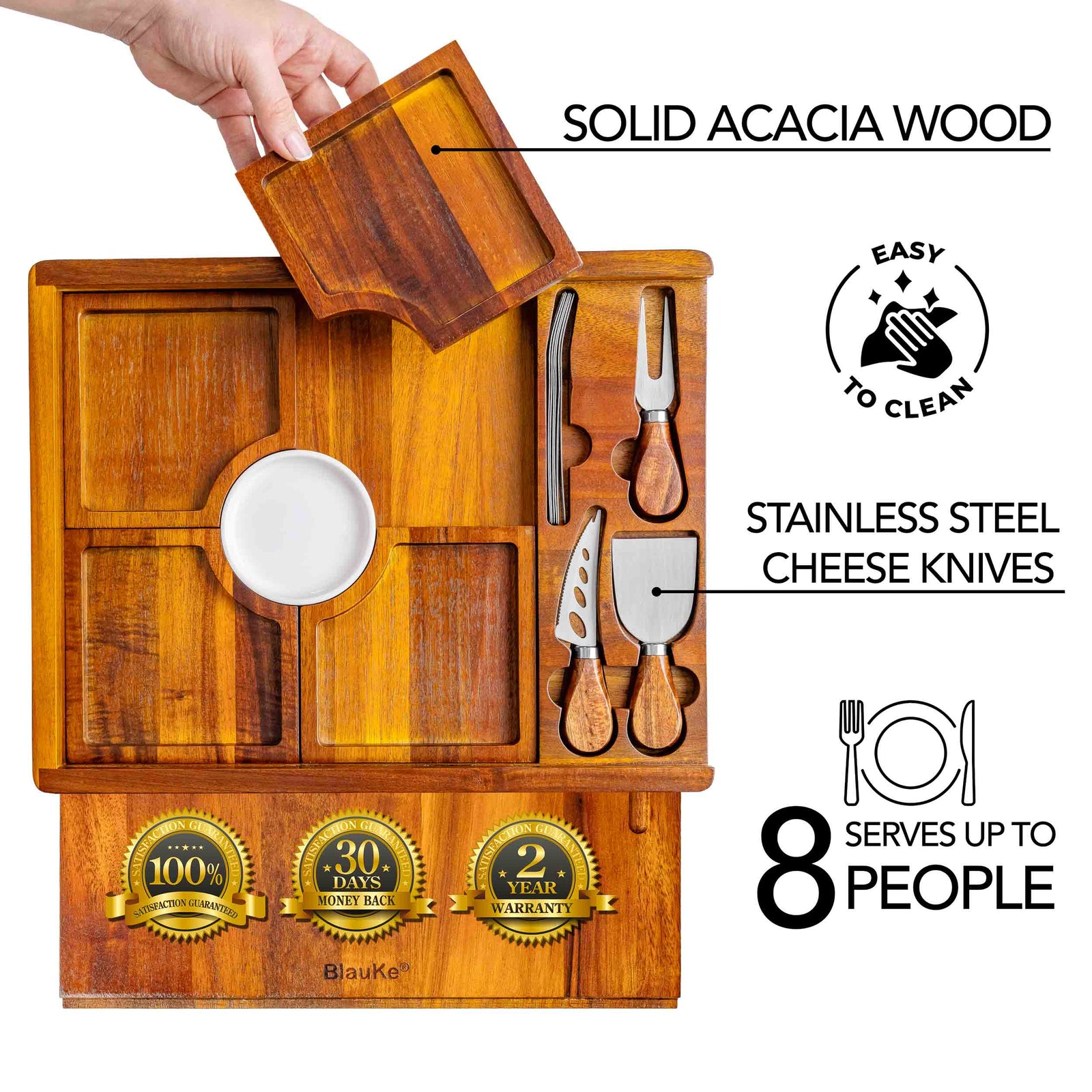 BlauKe Wooden Cheese Board Set - Wooden Serving Board/tray Made Of Acacia - Includes Serving Platters And Cheese Tools