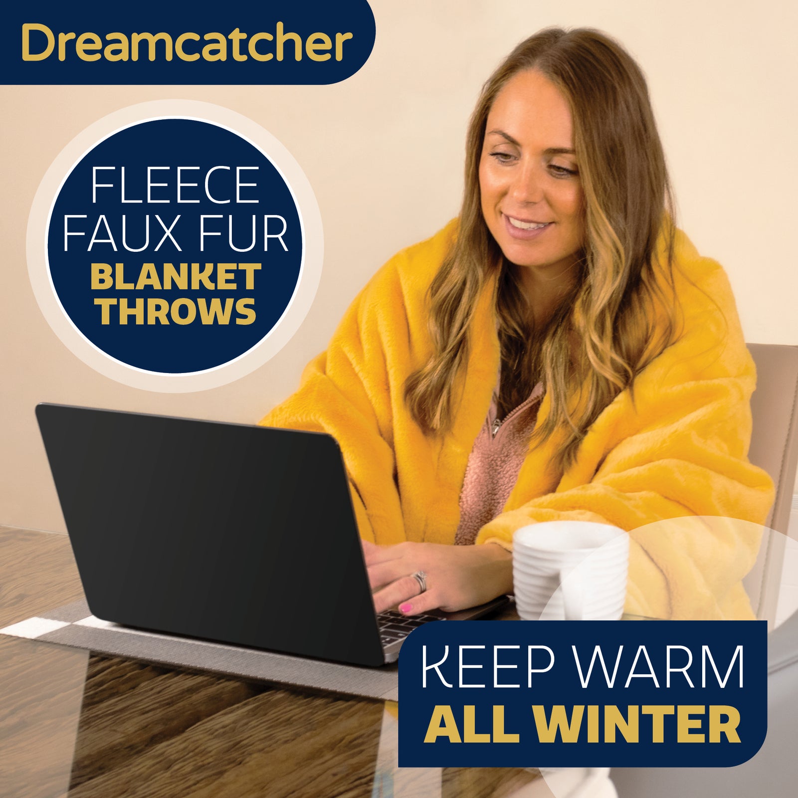 Blanket Throw Soft Faux Fur 160 X 130cm Fleece Overblanket Fluffy Blanket  For Sofa & Beds | L | Gold