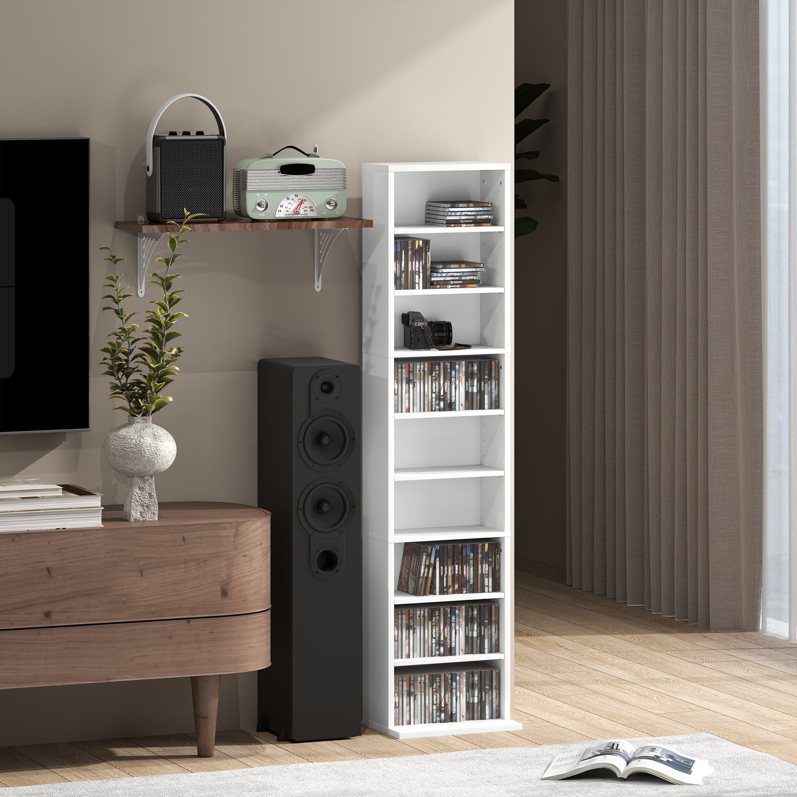 260/640 Cd 120/360 Dvd Storage Tower W/ 9/18 Compartments | Small | White