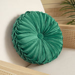 Round Pumpkin Velvet Cushion Soft Pleated Accent Pillow | Large | Green