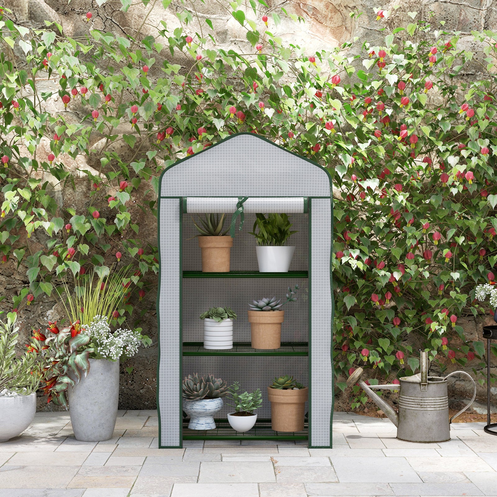 3-tier Mini Greenhouse W/ Pe Cover | White