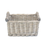 Wicker Grey Wash Wooden Handled Storage Basket | Small