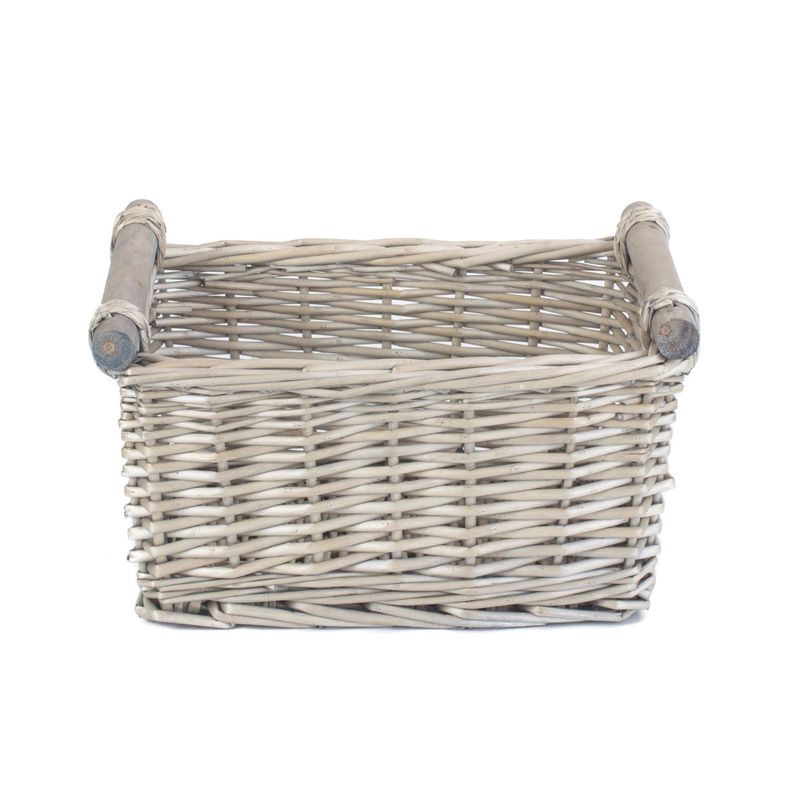 Wicker Grey Wash Wooden Handled Storage Basket | Small