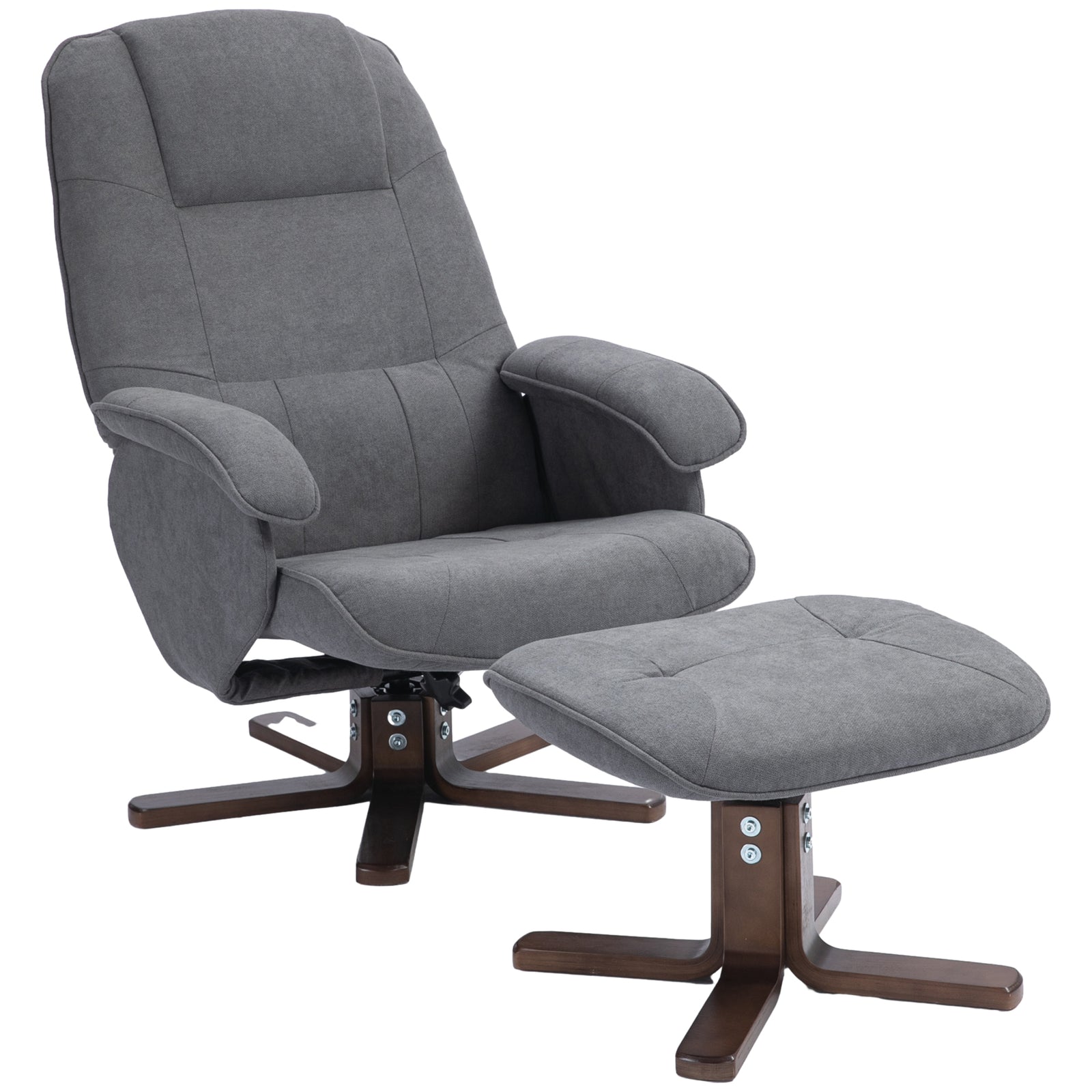 Swivel Recliner Chair And Footstool Fabric Wooden Base | One Size | Gray