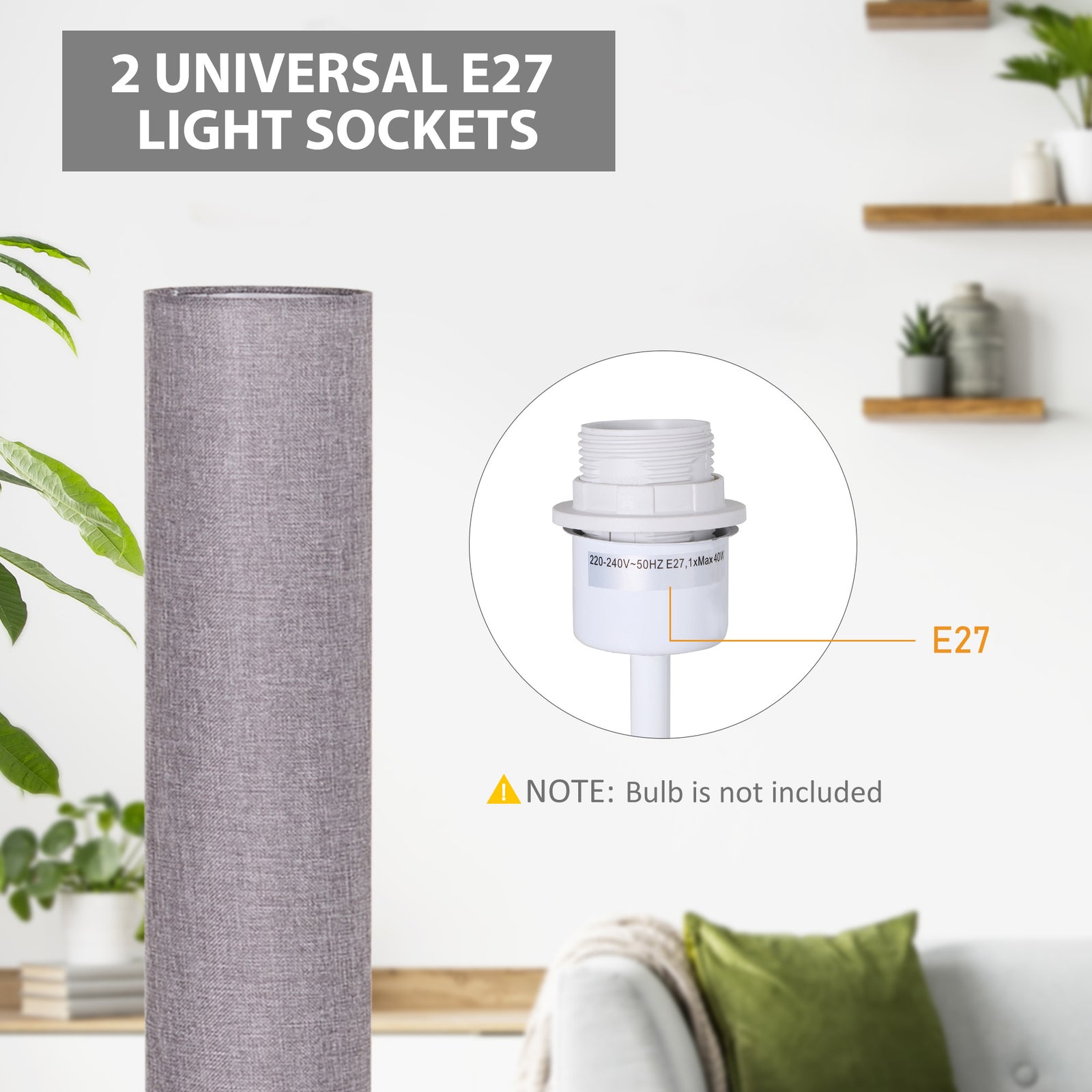 Tall Floor Lamp Lighting With Fabric Shade For Bedroom | One Size | Gray