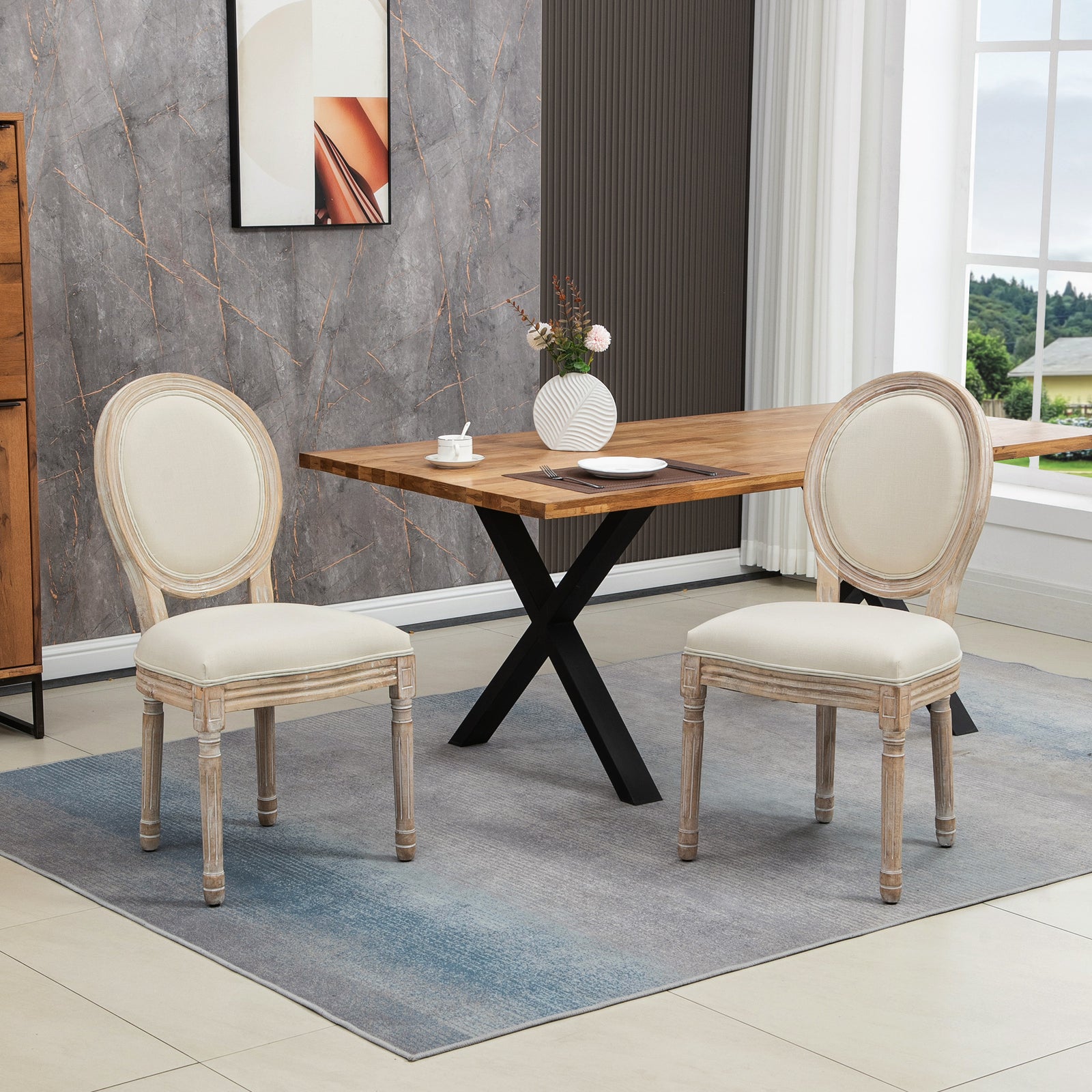 Dining Chairs Set Of 2, French-style Kitchen Chairs | Cream
