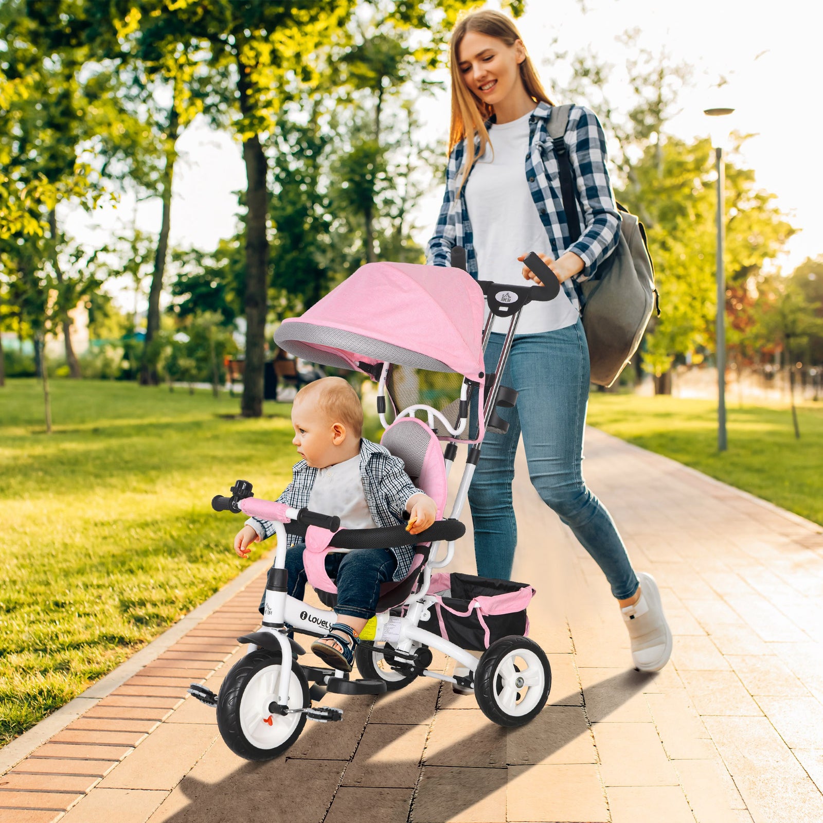 6 In 1 Kids Trike, Stroller With Parent Handle | Pink