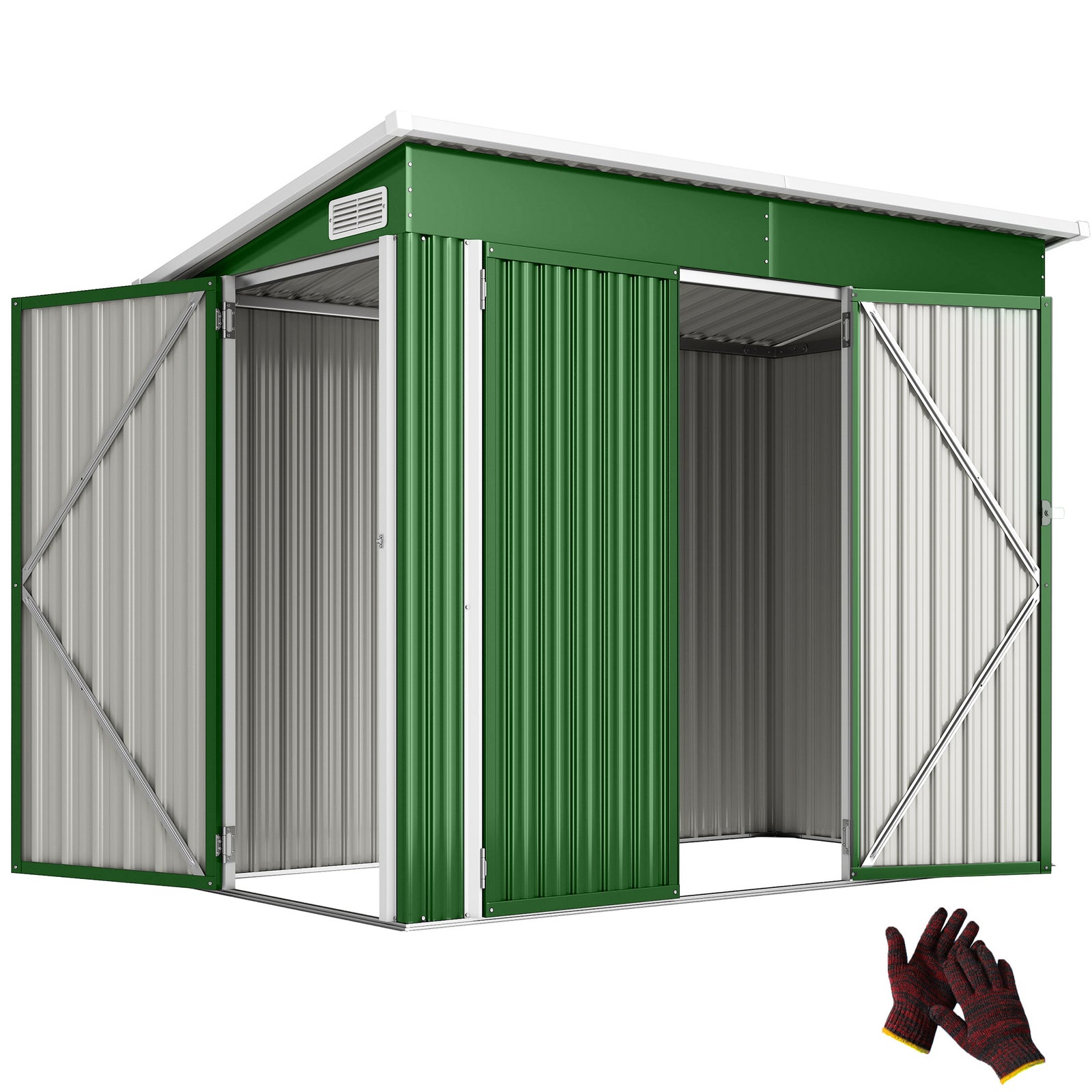 Outdoor Storage Shed, 7.5 X 4.3ft Metal Garden Shed | Green