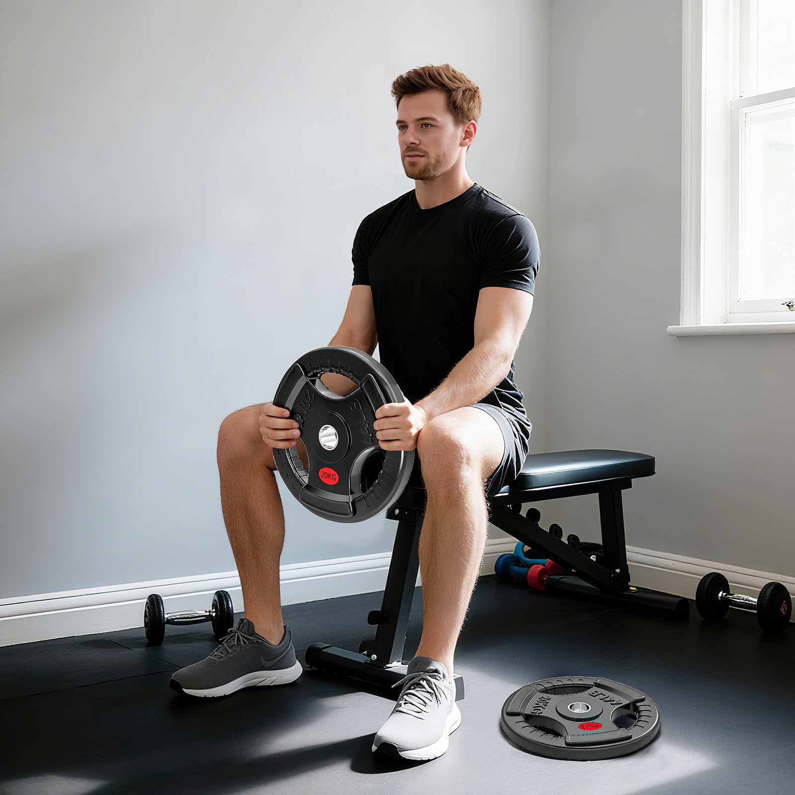 Olympic Weight Plate, Weight Plate Disc With Tri-grips | 20kg | Black