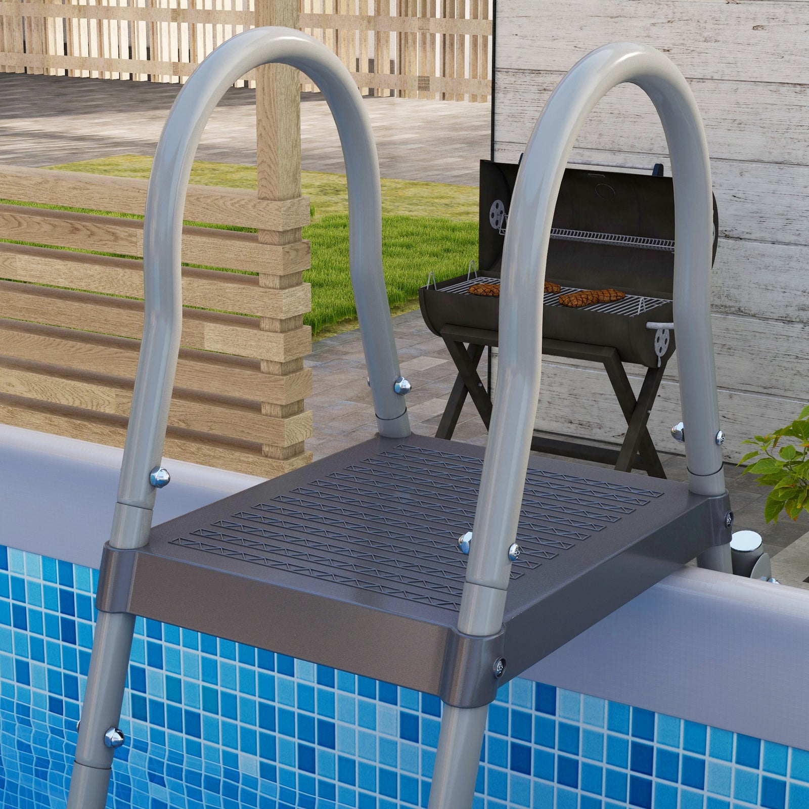 Steel Frame Swimming Pool With Filter Pump And Ladder | Gray