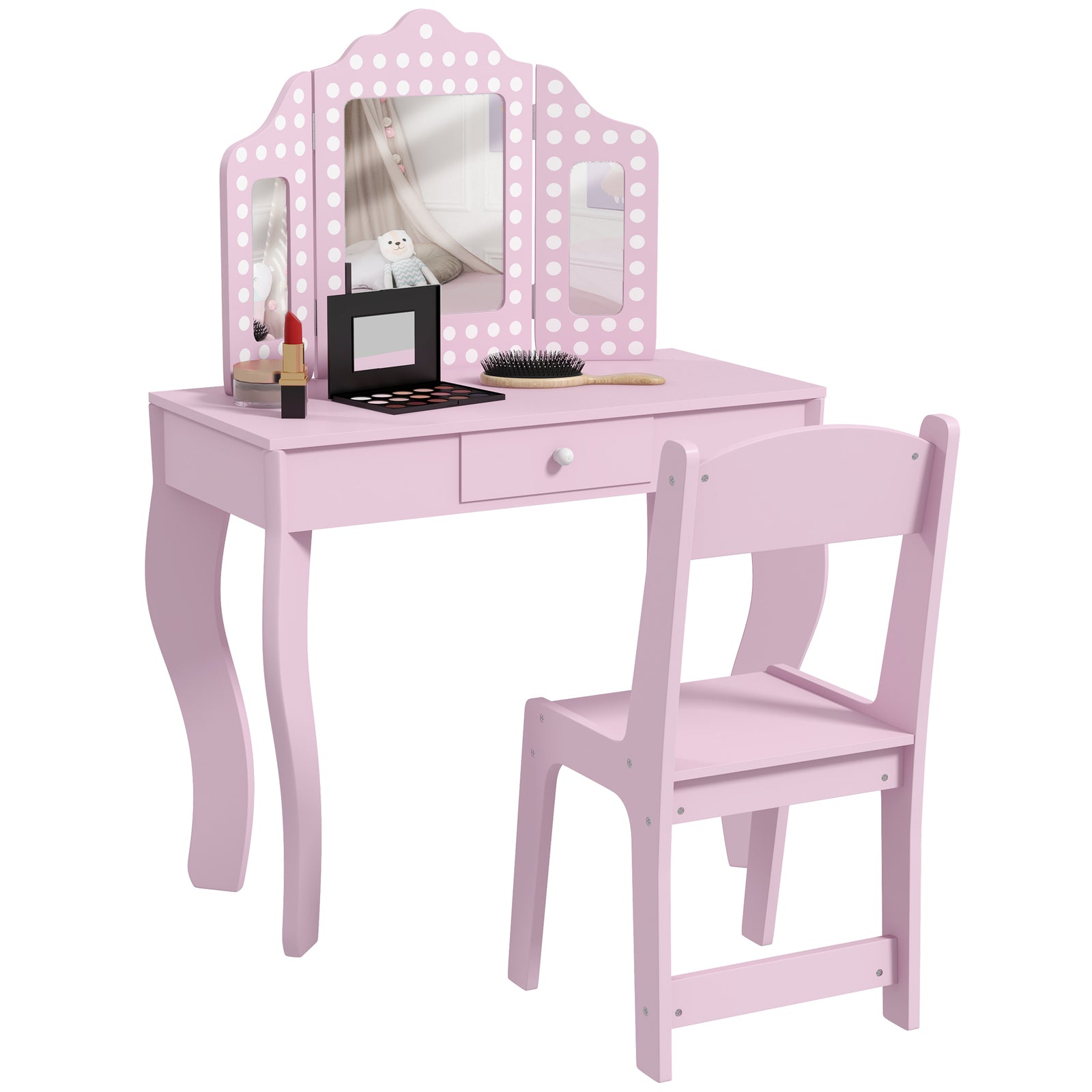 Kids Dressing Table Set Make Up W/ Stool, Drawer, For Playroom | Pink