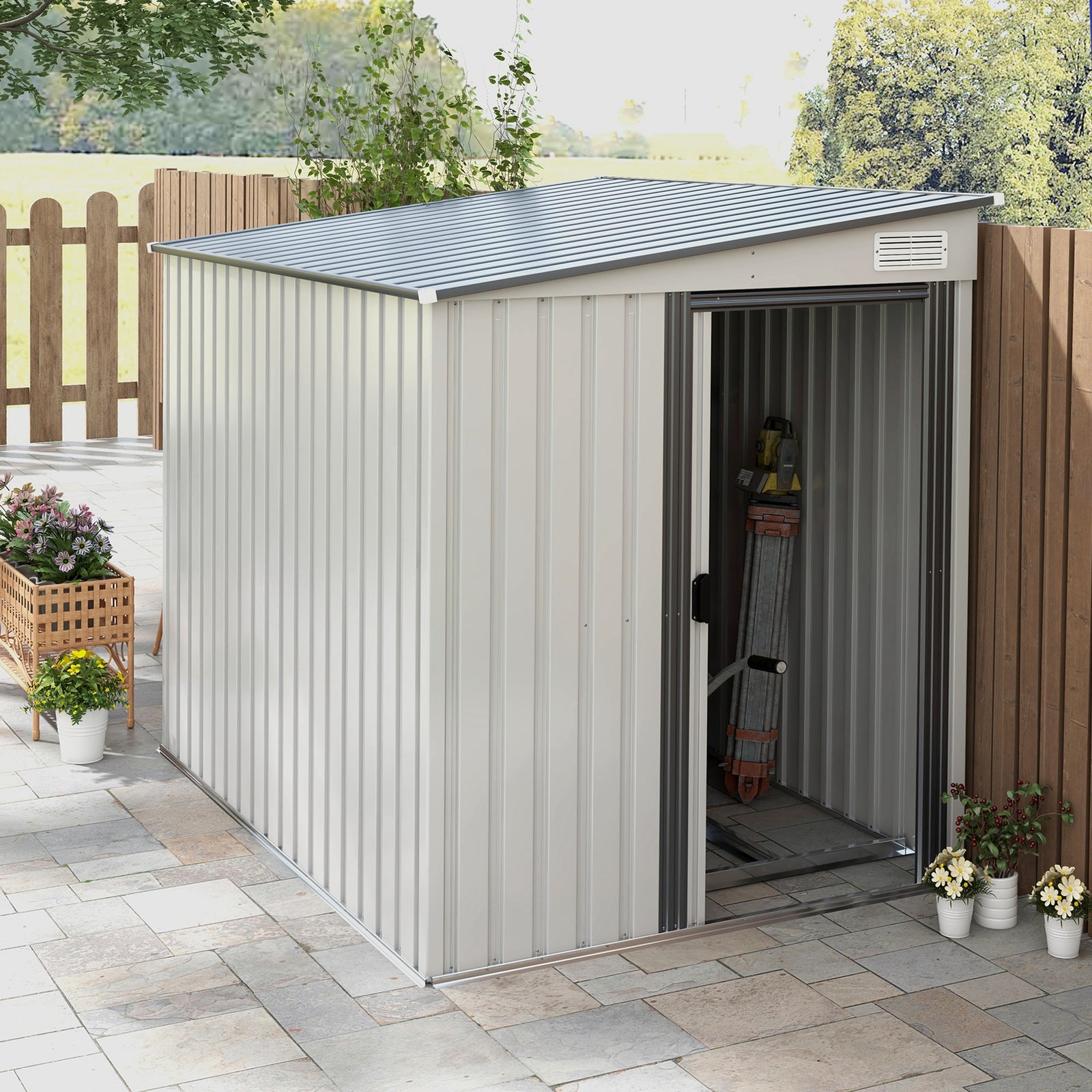 7 X 5ft Garden Shed W/ Foundation Lean To Metal Tool Shed