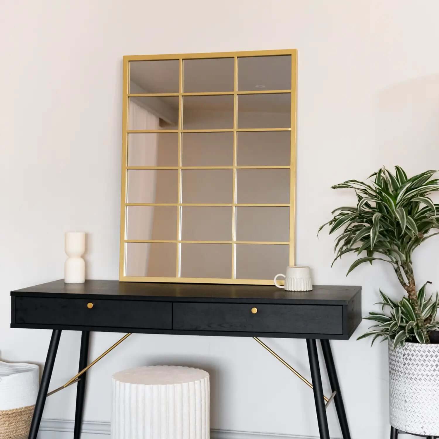 Kyō - Metal Rectangle Lattice Window Mirror | 90cm x 70cm | Gold