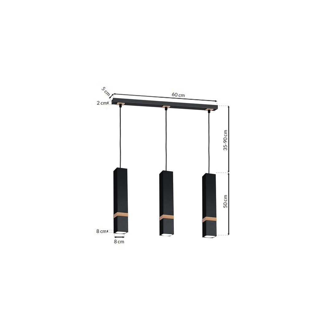 Vidar Black Pendant Lamp 3xgu10 Hand Made Modernist Cuboid Design With Natural Wooden Inserts