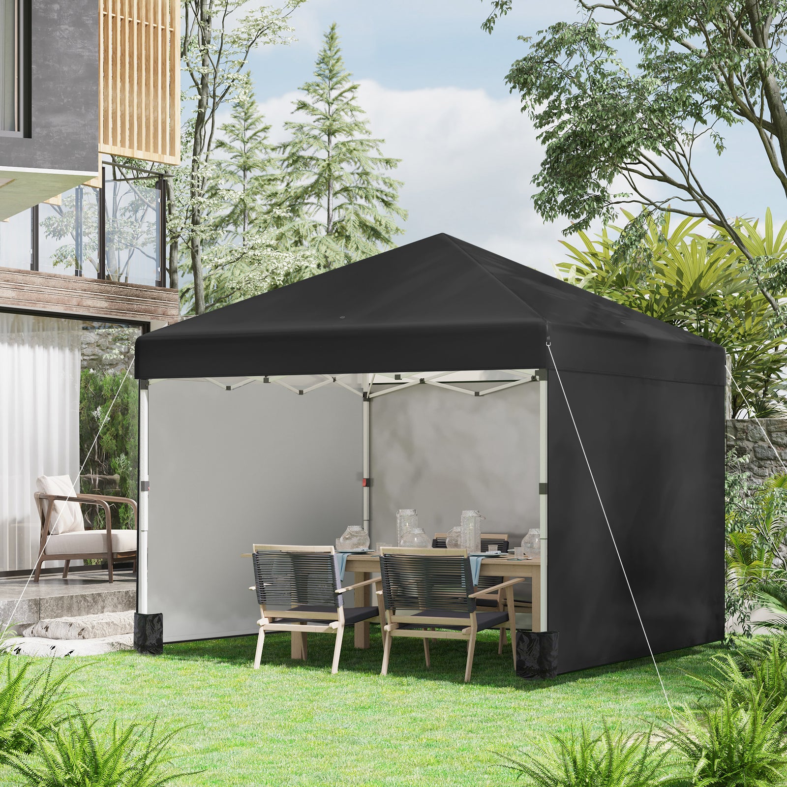 3x3 (m) Pop Up Gazebo Party Tent W/ 2 Sidewalls, Weight Bags | Black