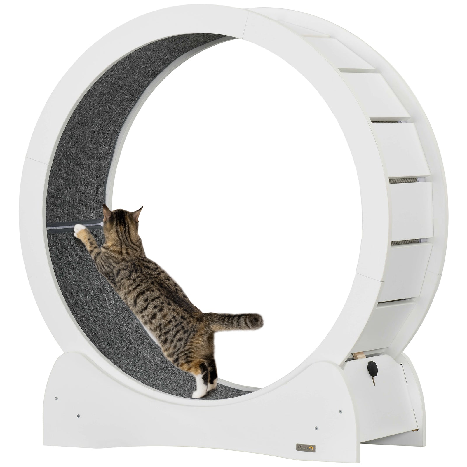 Cat Treadmill, 30/39.4" Wooden Cat Running Wheel With Brake | Small | White