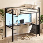 HOMCOM Metal Bunk Bed With Desk, High Sleeper With Led Light And Safety Guardrail