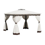 3x3m/4x4m Gazebo With Curtains Double Roof Outdoor Canopy Shelter For Garden, Patio, Or Backyard | Small | Beige