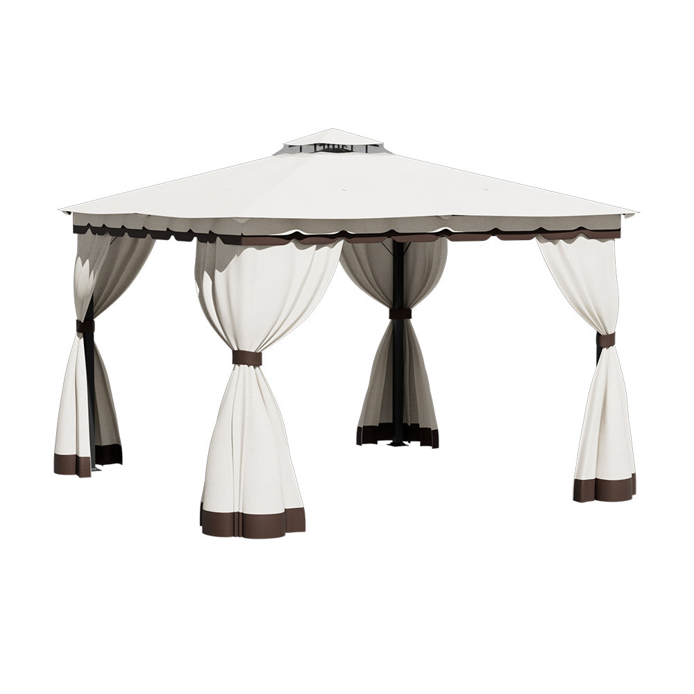3x3m/4x4m Gazebo With Curtains Double Roof Outdoor Canopy Shelter For Garden, Patio, Or Backyard | Small | Beige