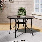 Round Metallic And Tempered Glass Garden Table With Parasol Hole Outdoor - 80cm/105cm Dia X 72 Cm H | Large | Black