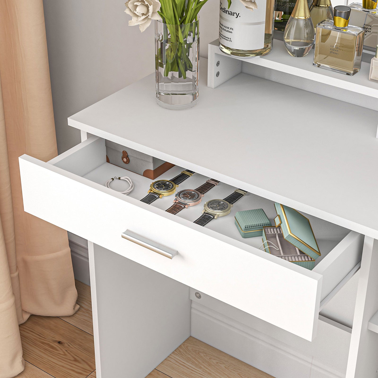 Vanity Table, Makeup Table With Mirror And Storage | One Size | White