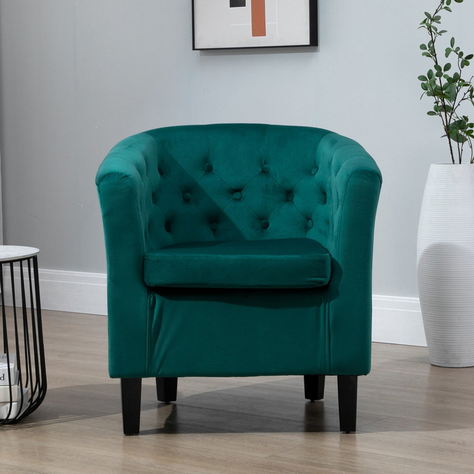 Clio 68cm Wide Velvet Fabric Studded Back Accent Chair With Dark And Light Wooden Legs | Green