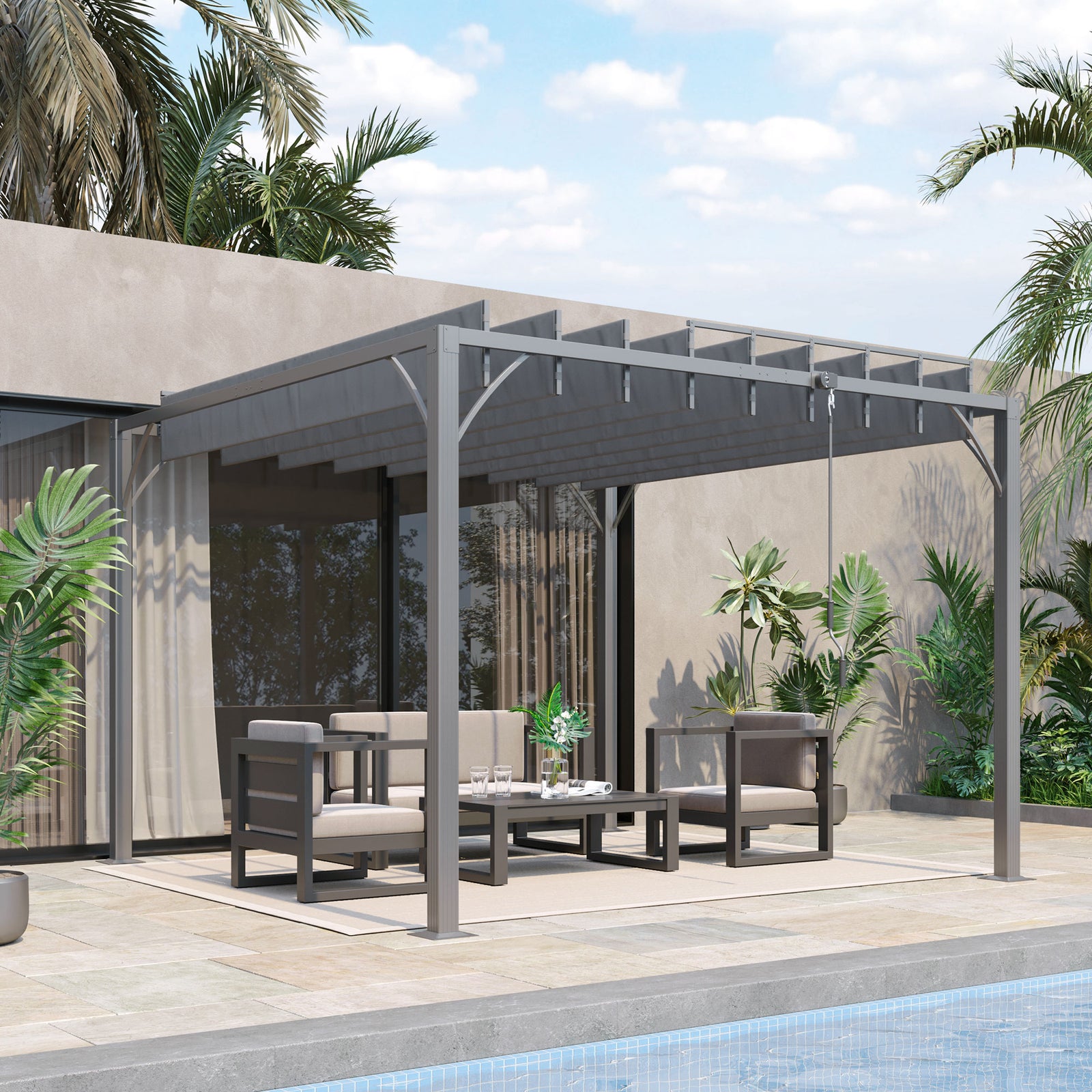 3 X 3(m) Outdoor Louvered Metal Pergola With Roof
