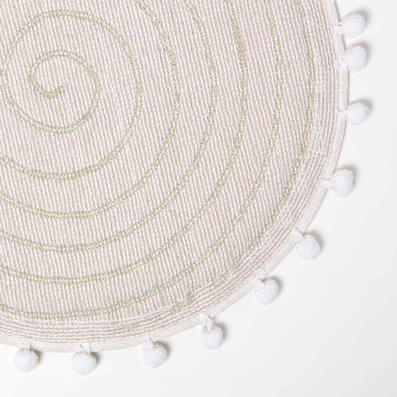 Spiral Cotton Round Bath Mat With Pom Pom Edges | 60cm | Sage Green